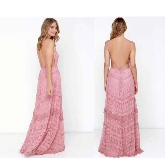 Lulus Beneath the Garden Arbor Dusty Rose Lace Maxi Dress Size Small - Picture 2 of 16